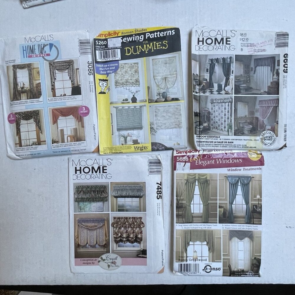 Lot Of 5 Window Treatment Sewing Patterns Valance Curtain McCalls 3086 6099 7485